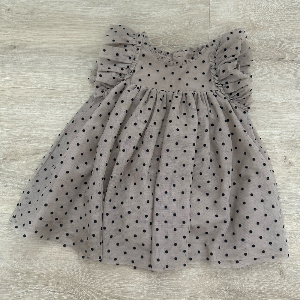 GAP Baby Tan Dress with Black Polka Dots